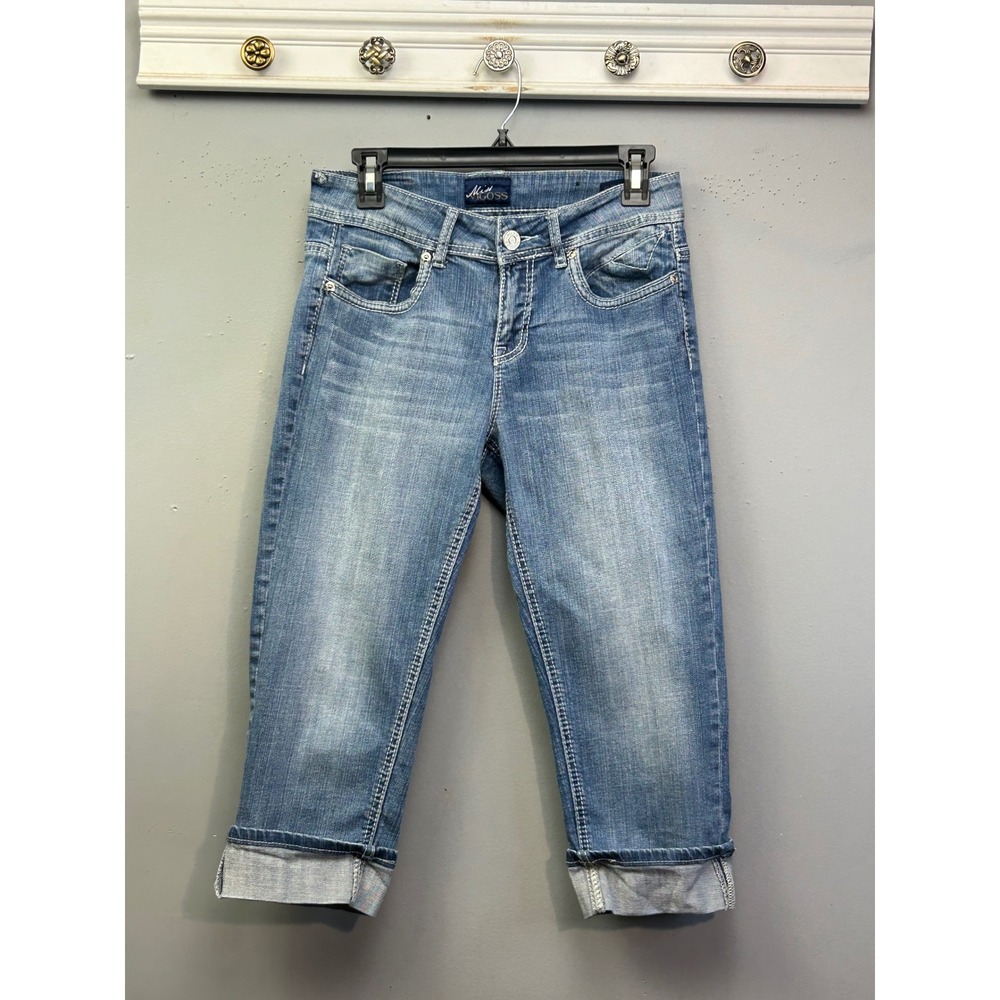 Miss Vigoss Capri Jeans Womens 6 Blue Flap Pocket Stretch Light Wash Contrast